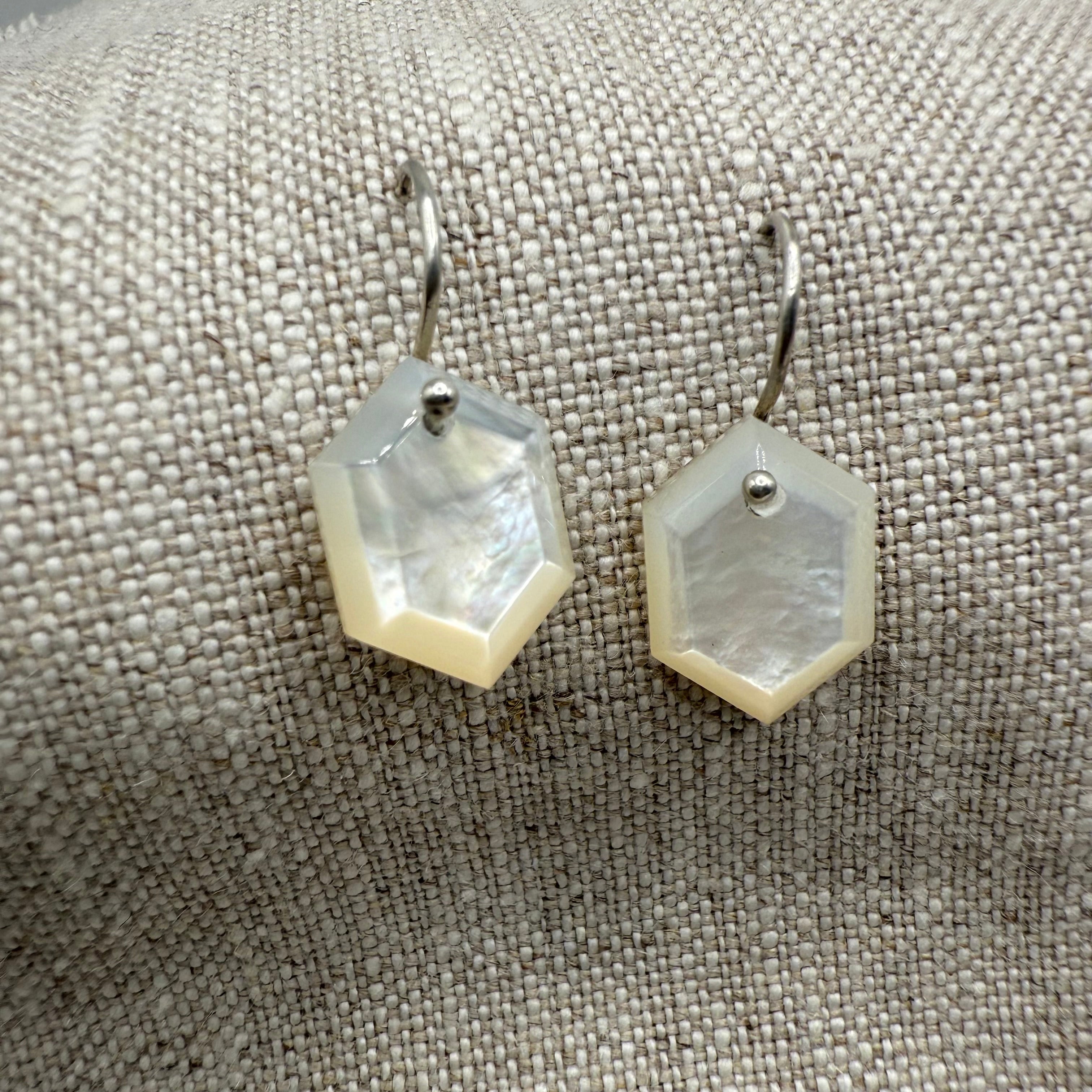 Midi Hexagon Mother of Pearl Sterling Earring