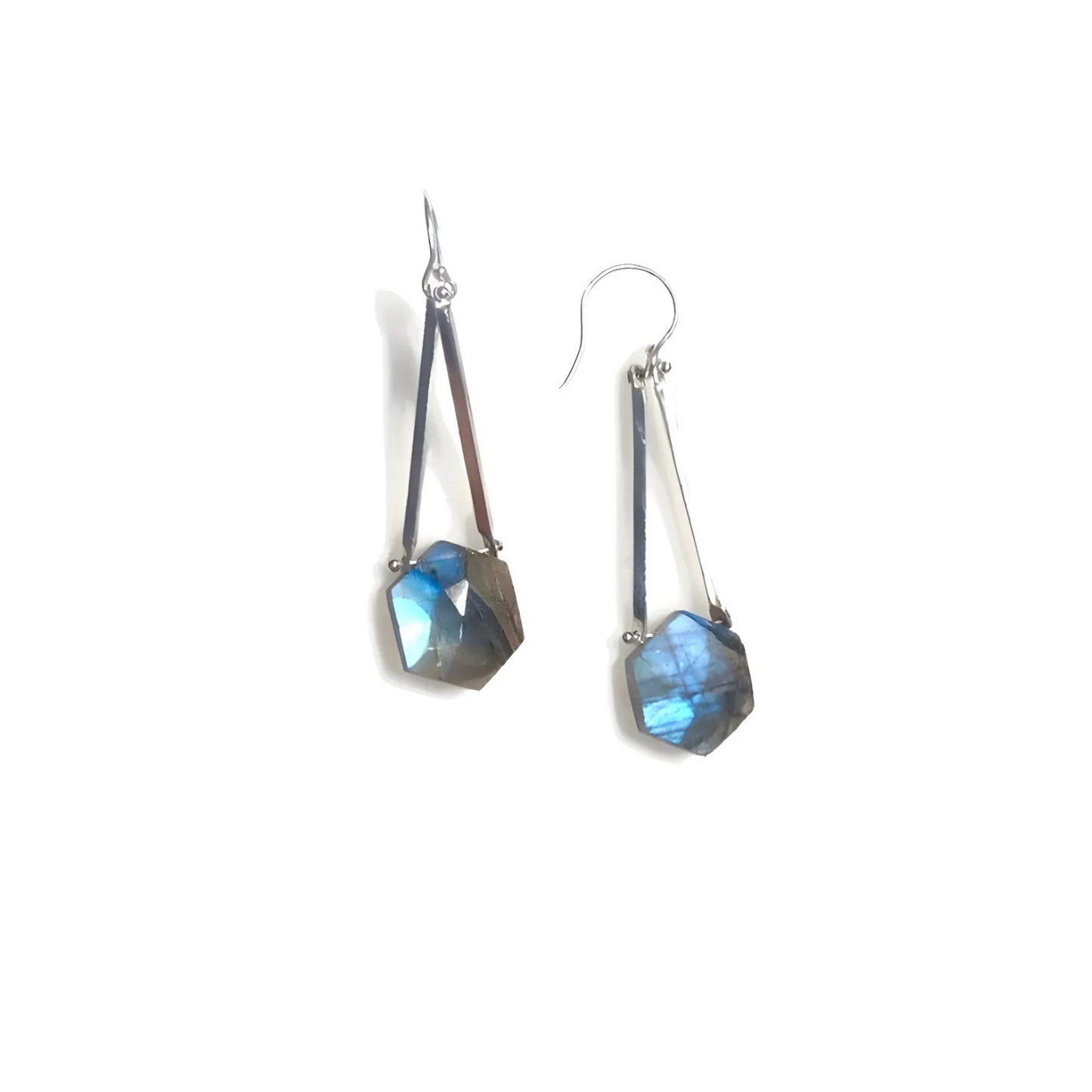 Double Twist Stick Hexagon Labradorite Sterling Earring