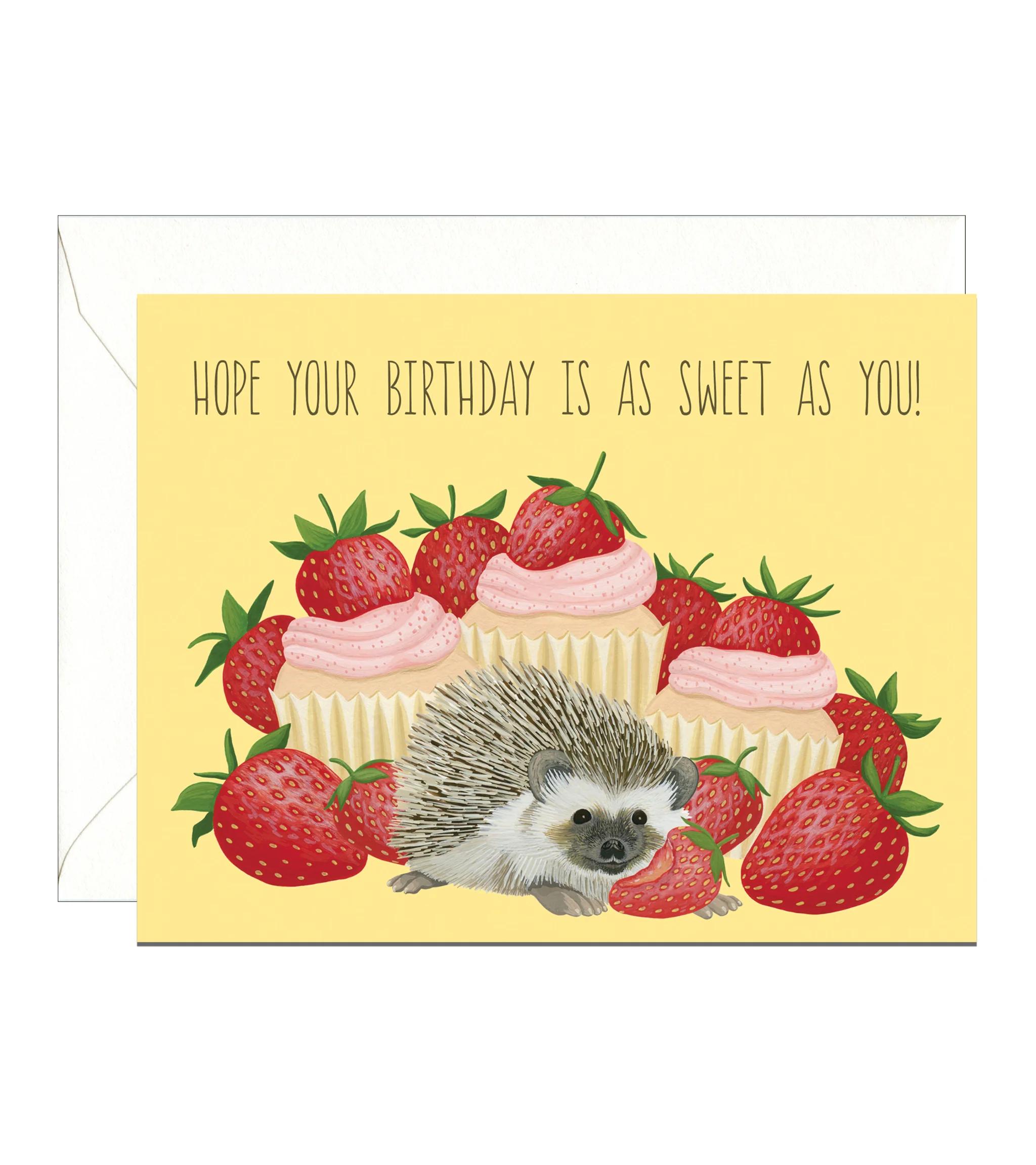 Strawberry Hedgehog Birthday Card Yeppie Paper
