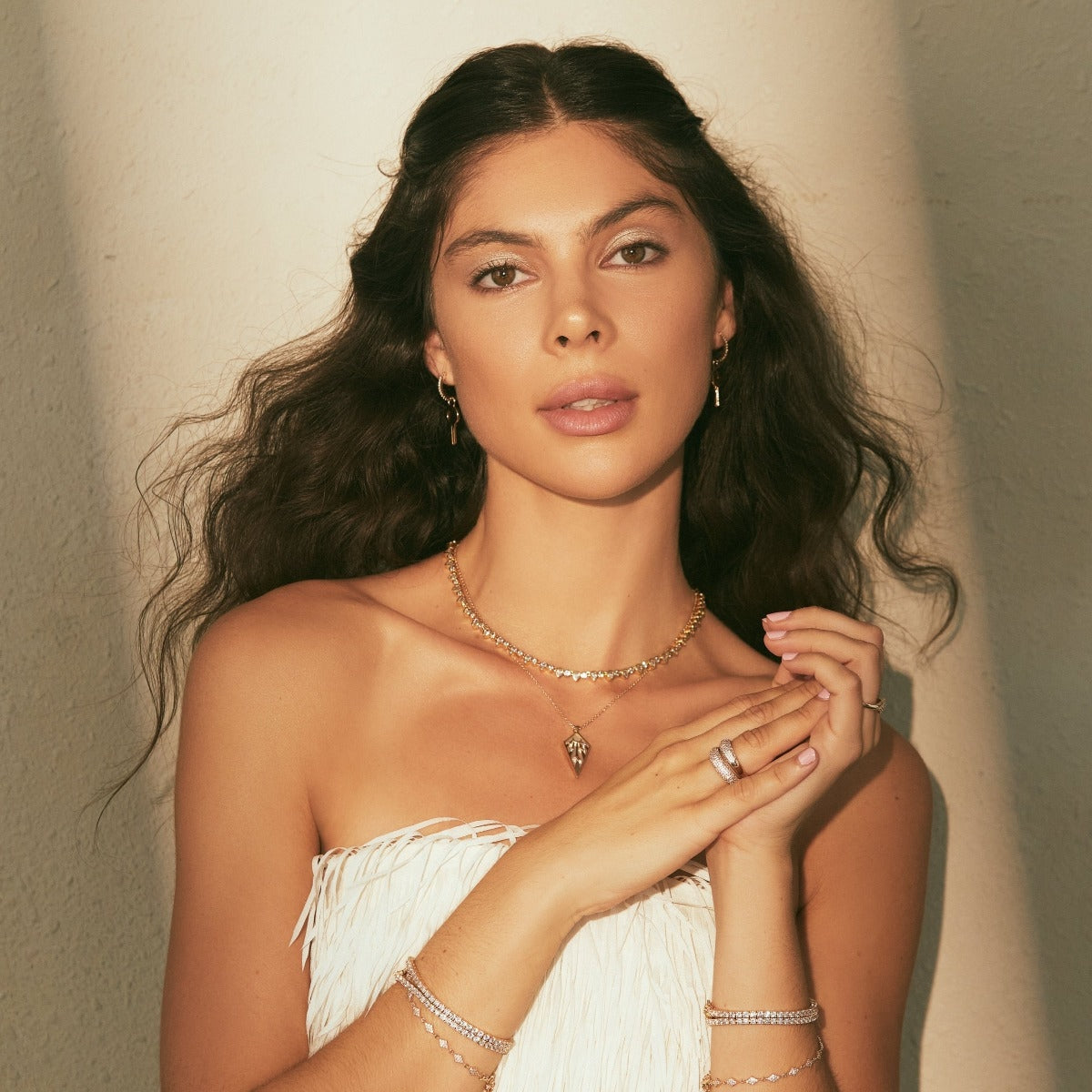Teardrop Tennis Necklace- Clear/Gold
