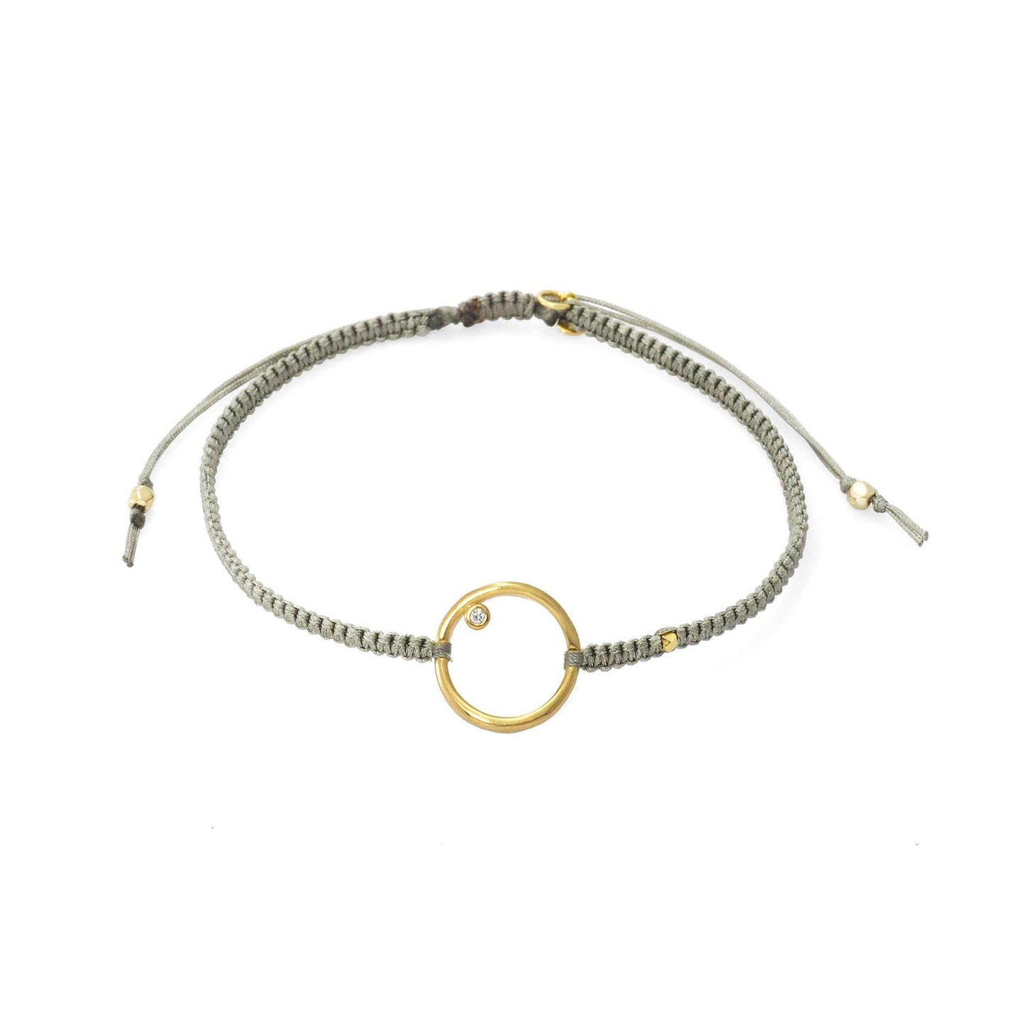 Braided Silk Cord Bracelet with Open Circle - Light Grey