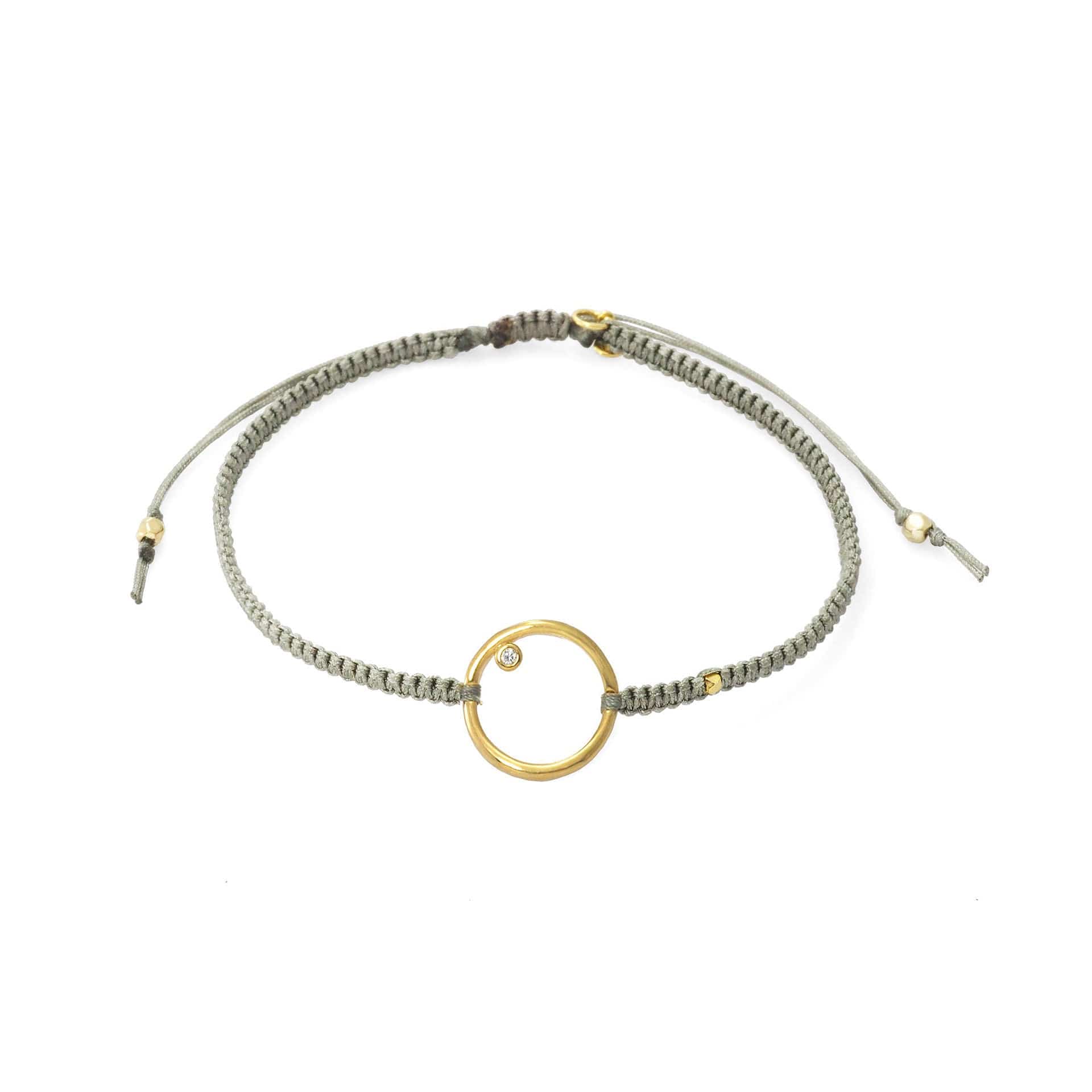 Braided Silk Cord Bracelet with Open Circle - Light Grey