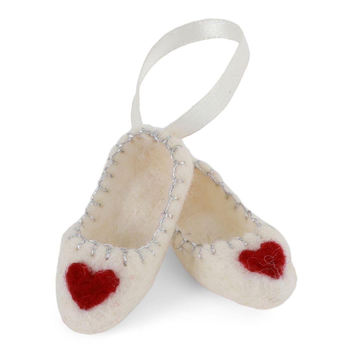 Ballerina Shoes with Heart and Silver Stitching Felt Ornament
