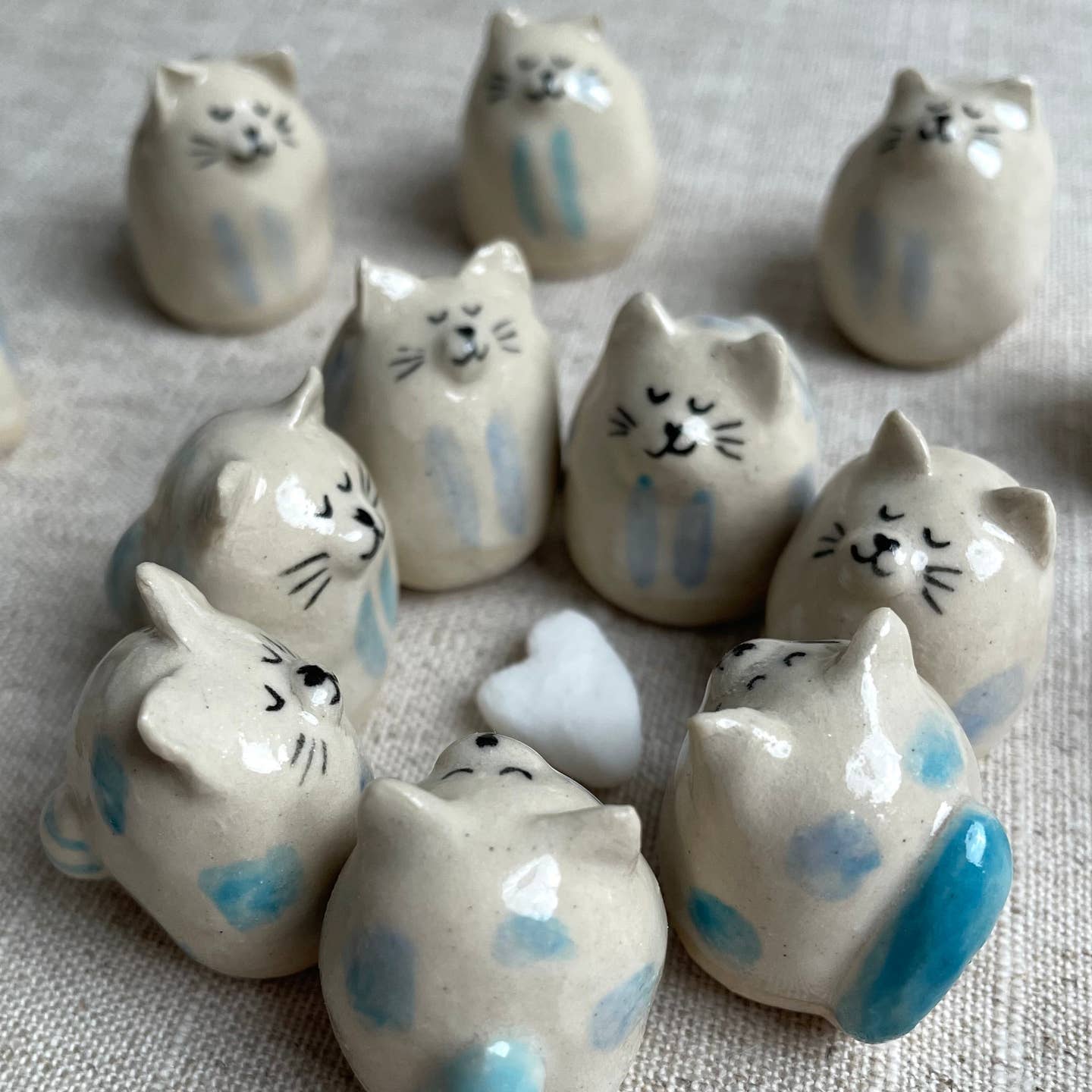 Handmade Mini Blue Ceramic Cat Figurine