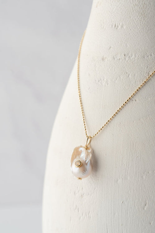 Load image 1 in gallery view. White Baroque Pearl Pendant with White Topaz on Gold Vermeil Chain