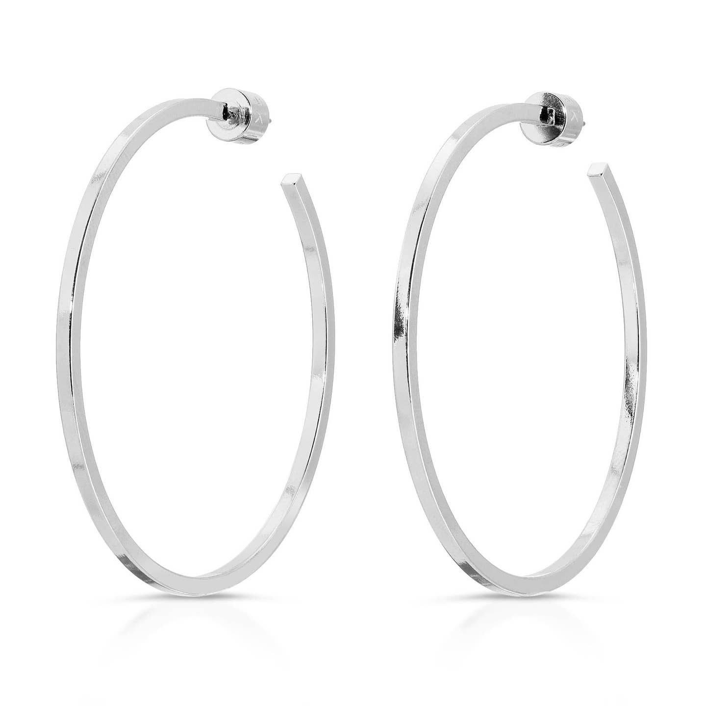 Ava 2" Square Wire Hoop Earring - Rhodium Plated