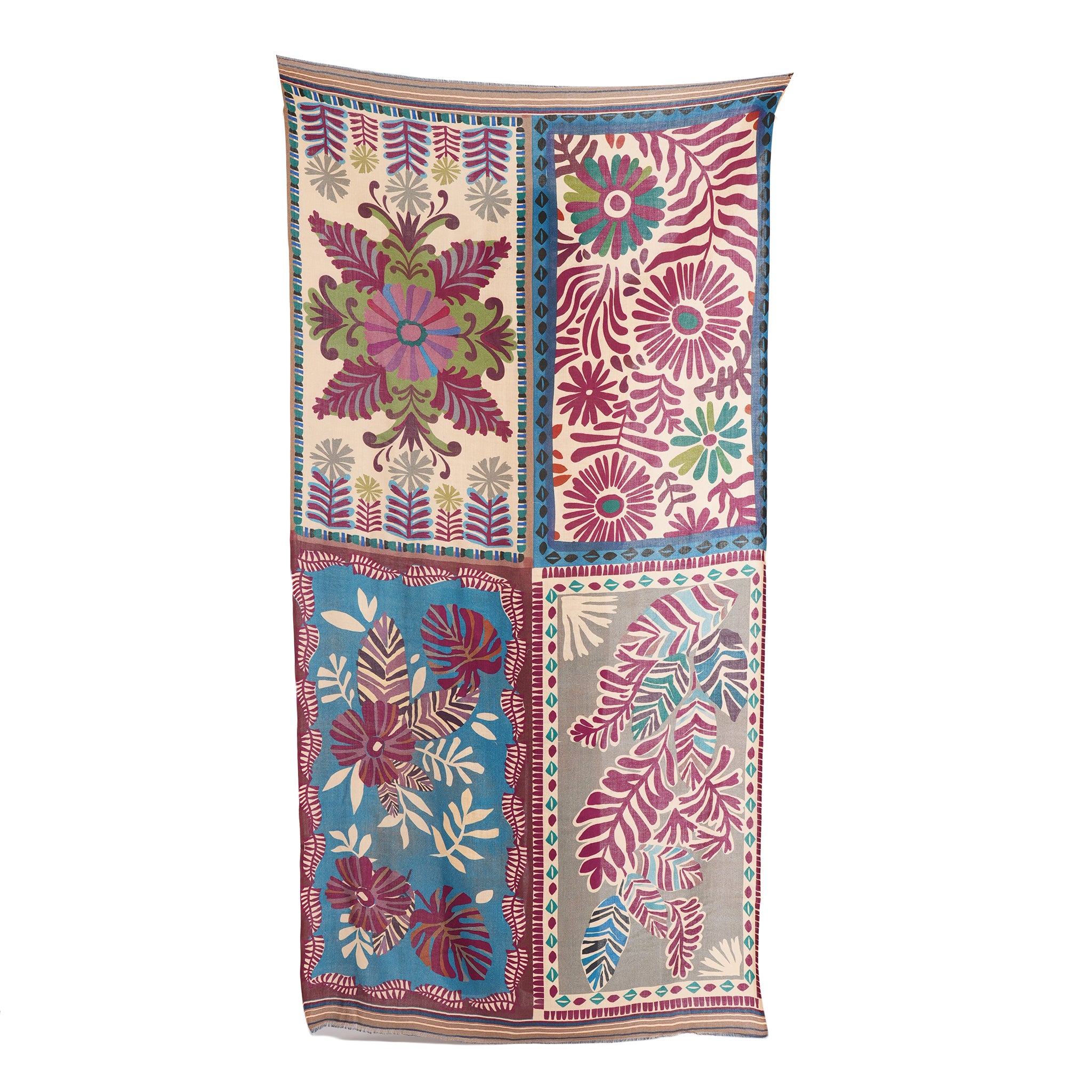 Wool Scarf Kantha/Taupe Blue