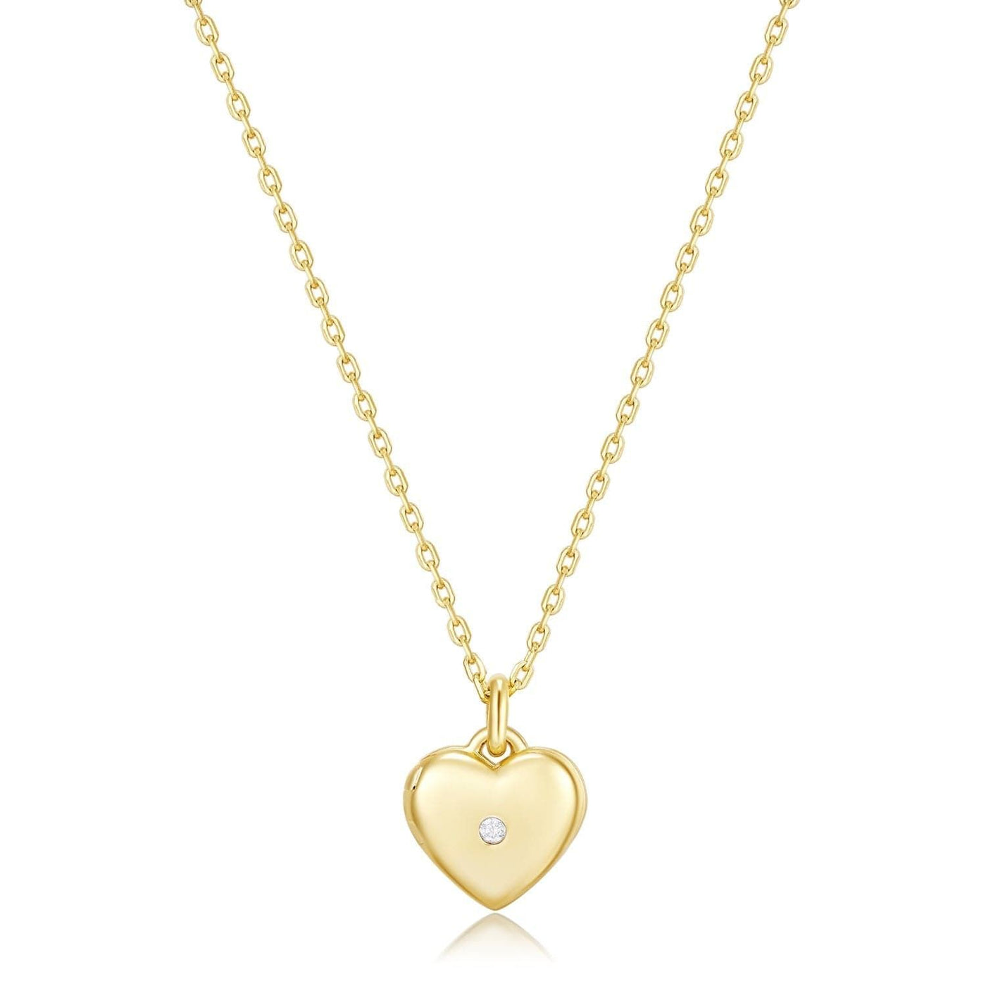 Mini Heart Locket Necklace with CZ - Gold Vermeil