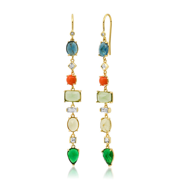 Linear Glass Geometric Drop Earring - Sapphire