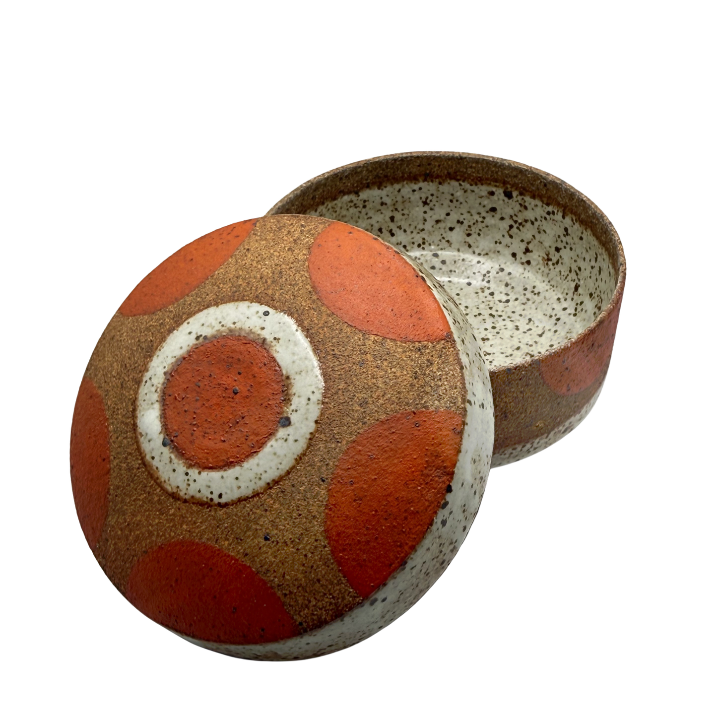 Lidded Jar - Orange Circles & Speckled White