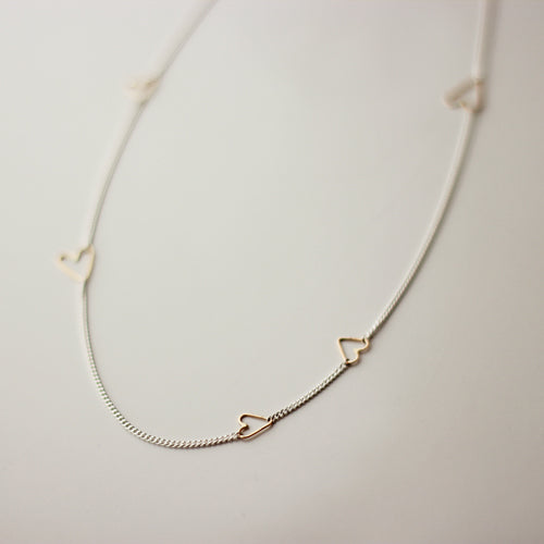 Honey 5 Mixed Size Hearts Necklace  - Sterling with Gold Hearts