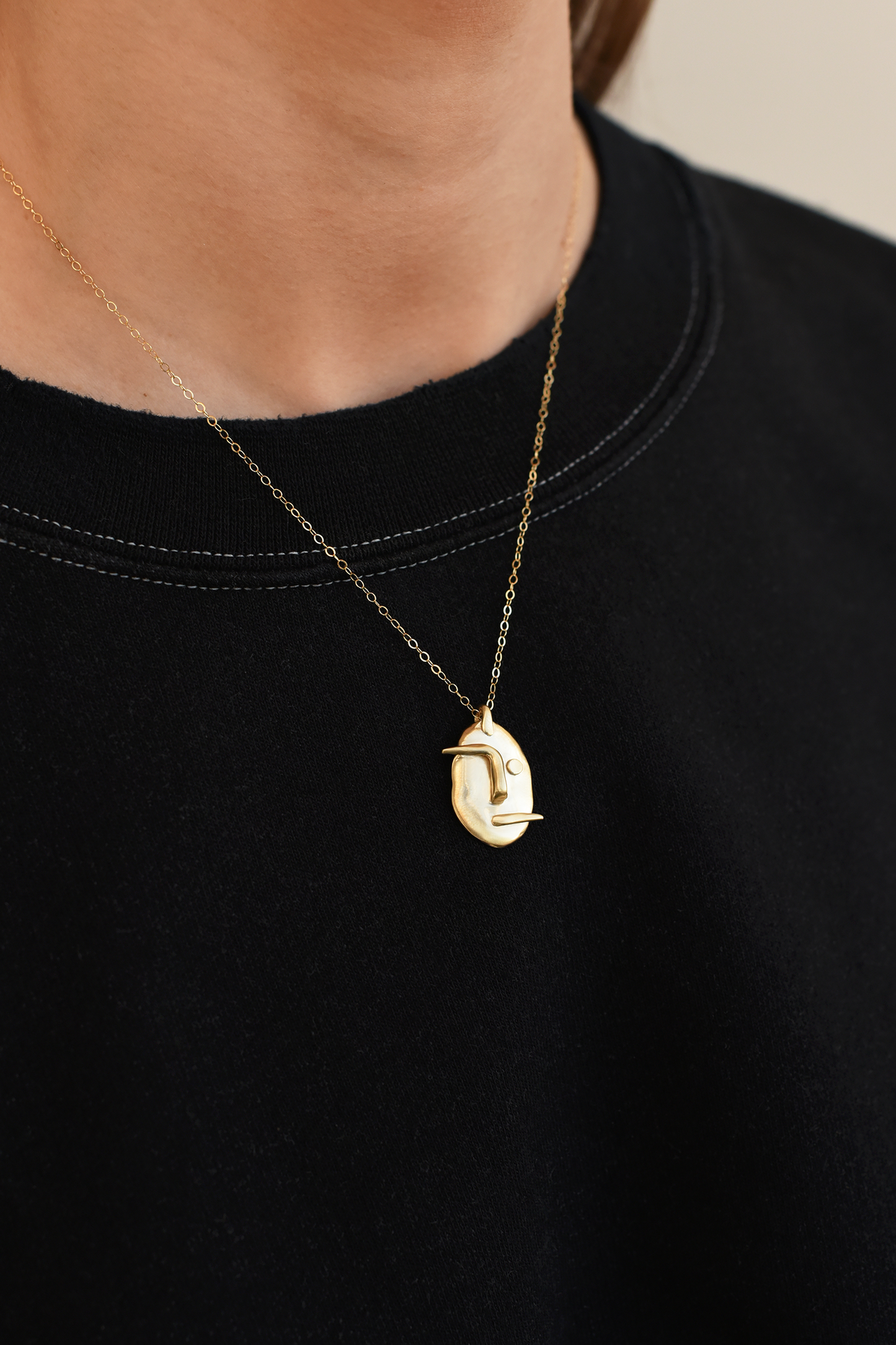 Face Pendant Brass Necklace