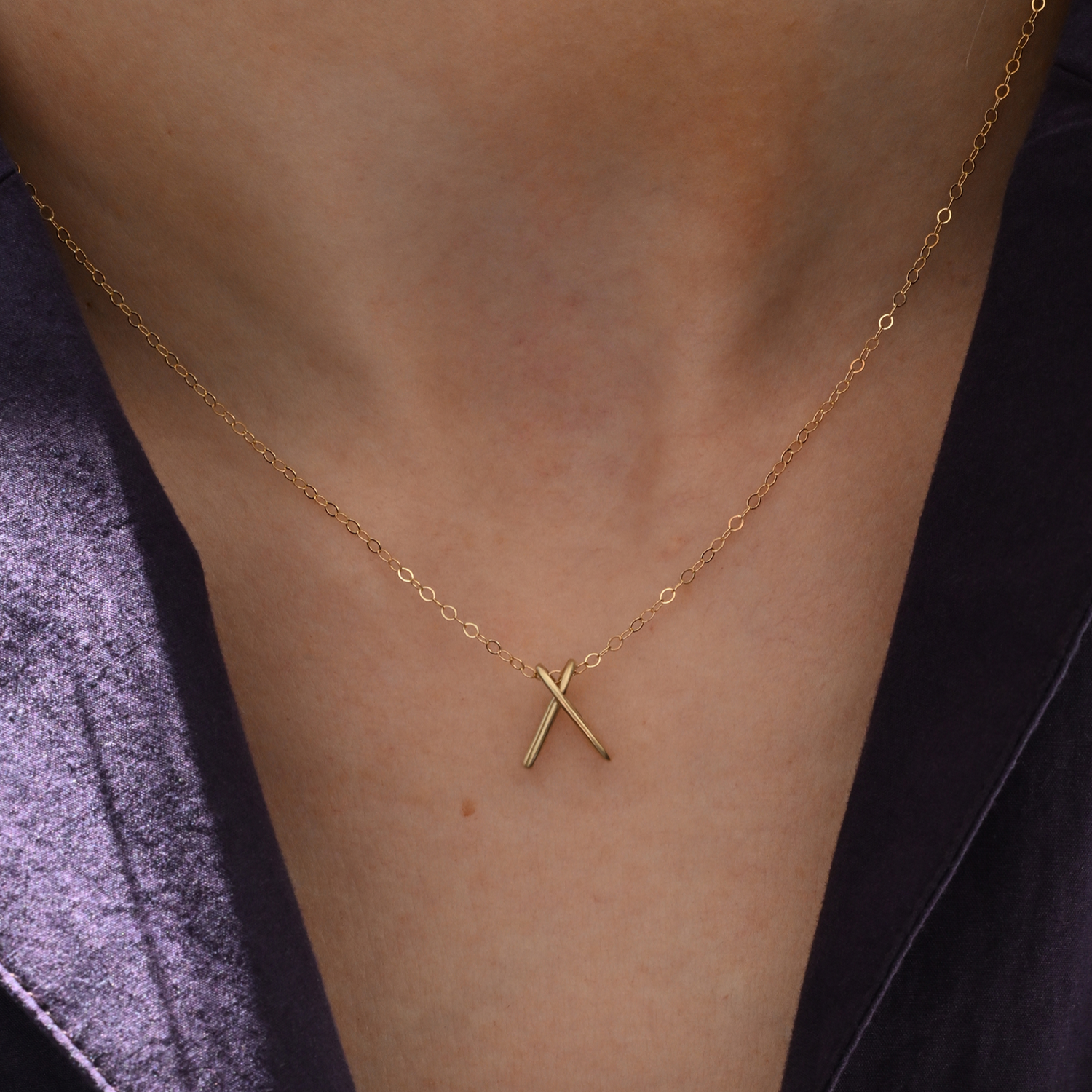 X Pendant Brass Necklace