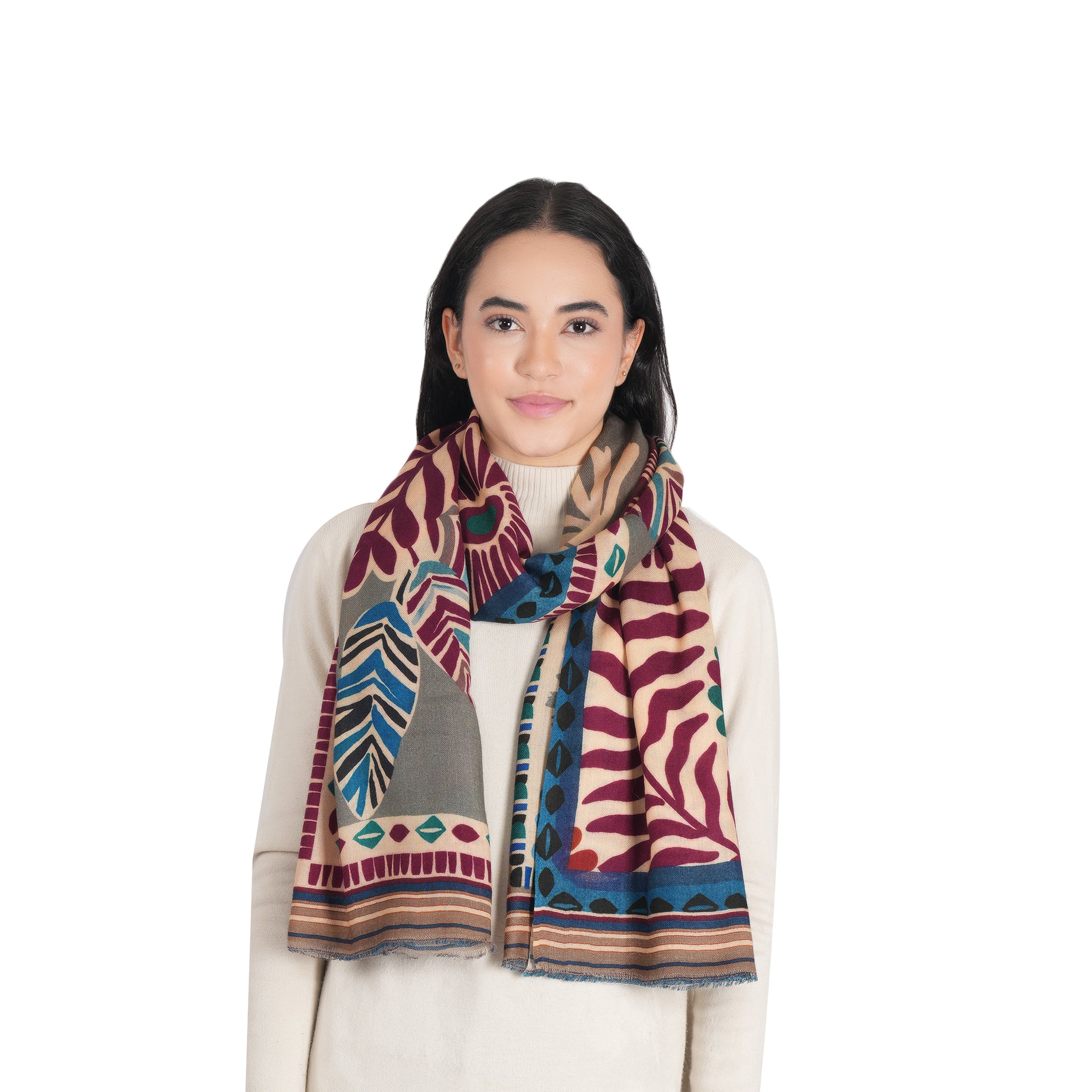 Wool Scarf Kantha/Taupe Blue