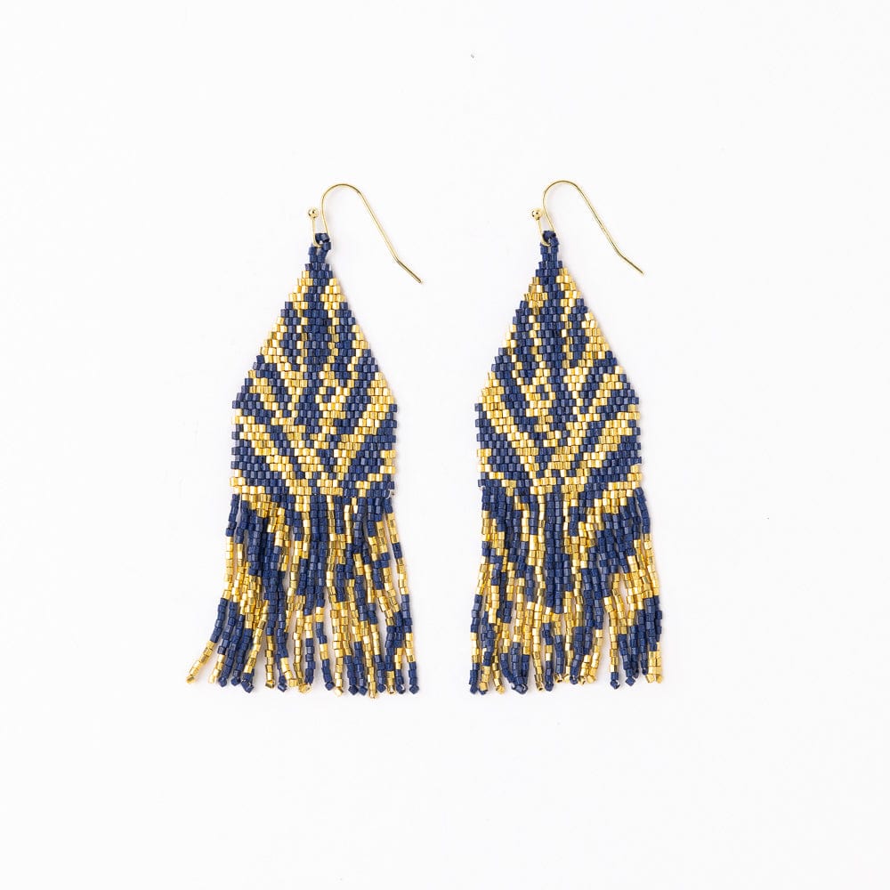 Delilah Beaded Fringe Earrings - Zebra/Gold Navy