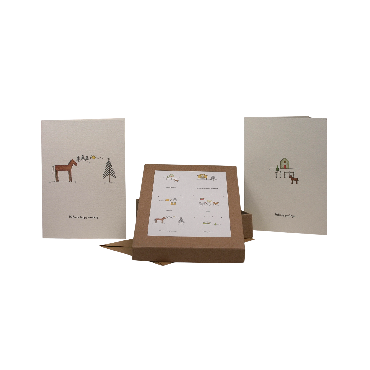 Six Cards of Holiday Greetings- Set of 6 Notecards Red