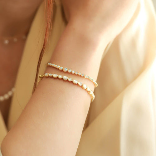 Load image 1 in gallery view. Bezel Set Mother of Pearl Tennis Bracelet Tai Jewelry