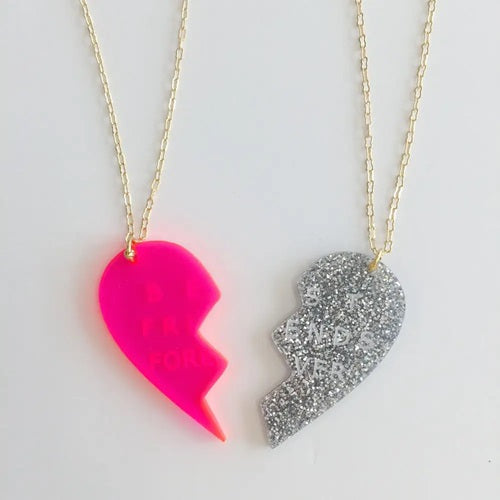BFF Heart Necklace (Set of 2) - Pink/Silver