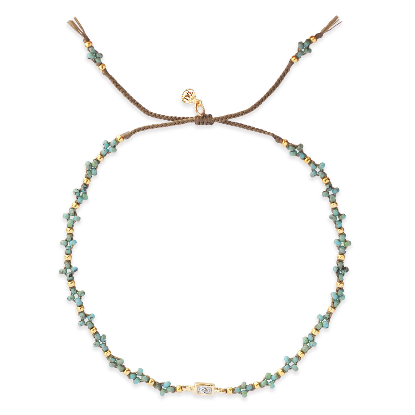 Tiny Beaded Knotted Bracelet with Clear CZ Baguette Charm