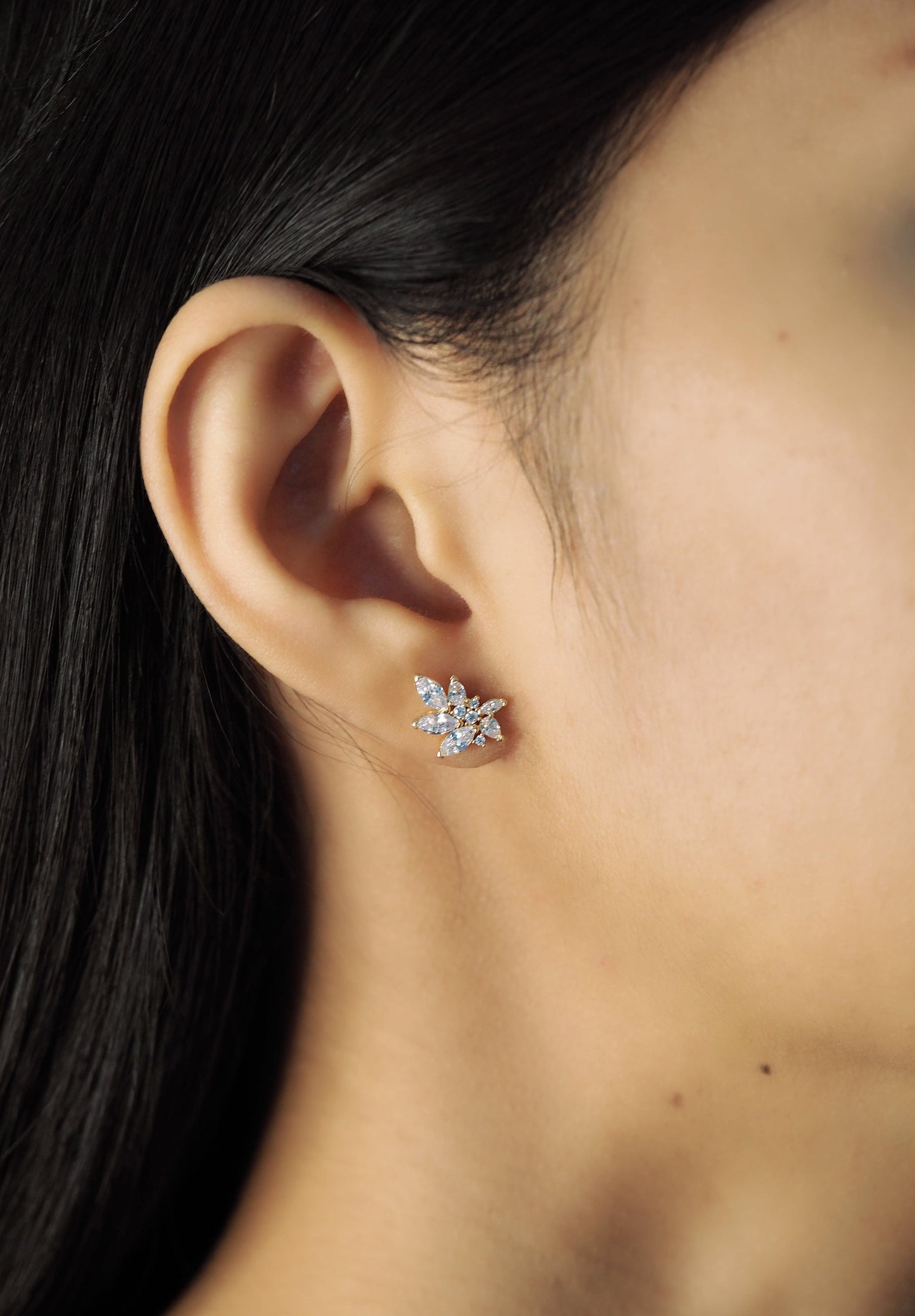 CZ Cluster Leaf Studs