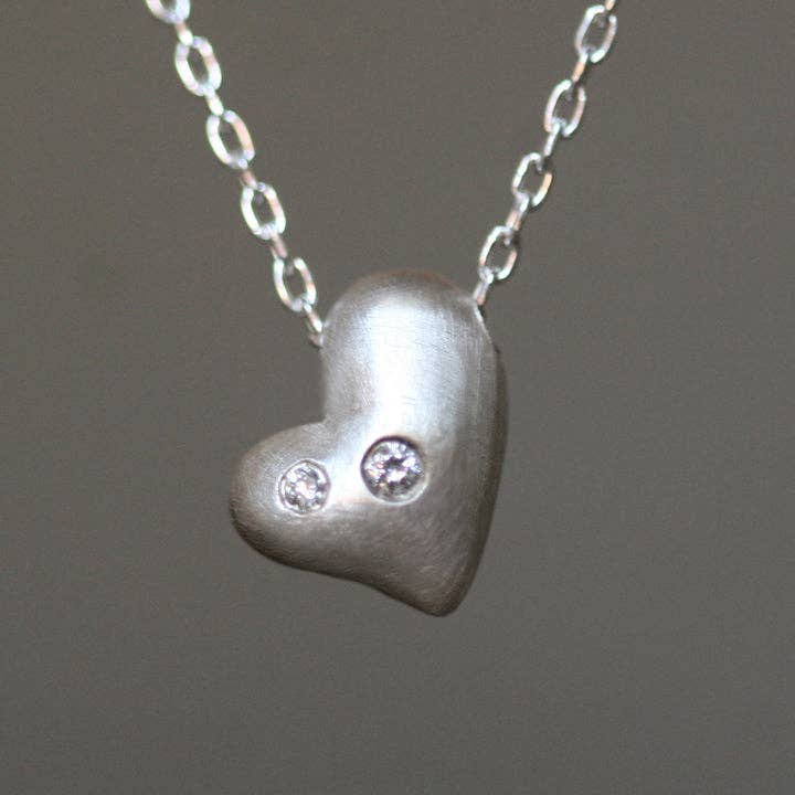 Puffy Heart Necklace in Sterling Silver with Diamonds Michelle Chang Jewelry