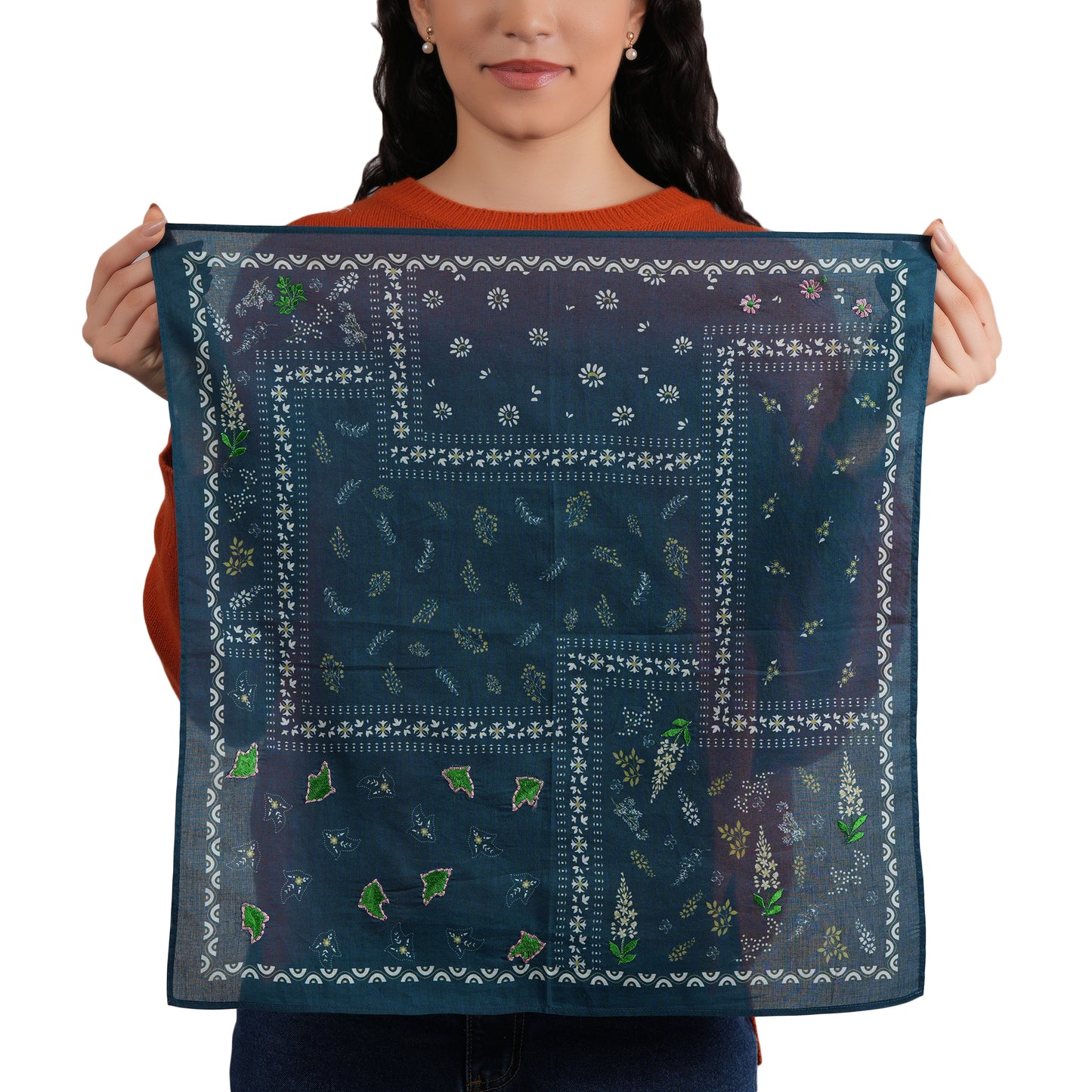 Cotton Scarf/Bandana -  Teal Blue Patchwork