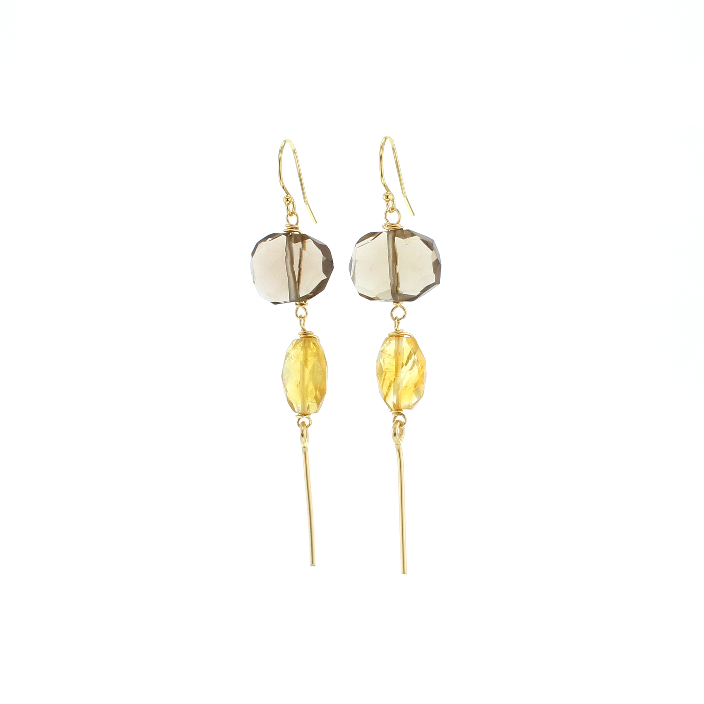 Gold Cedar Earrings with Smokey Quartz