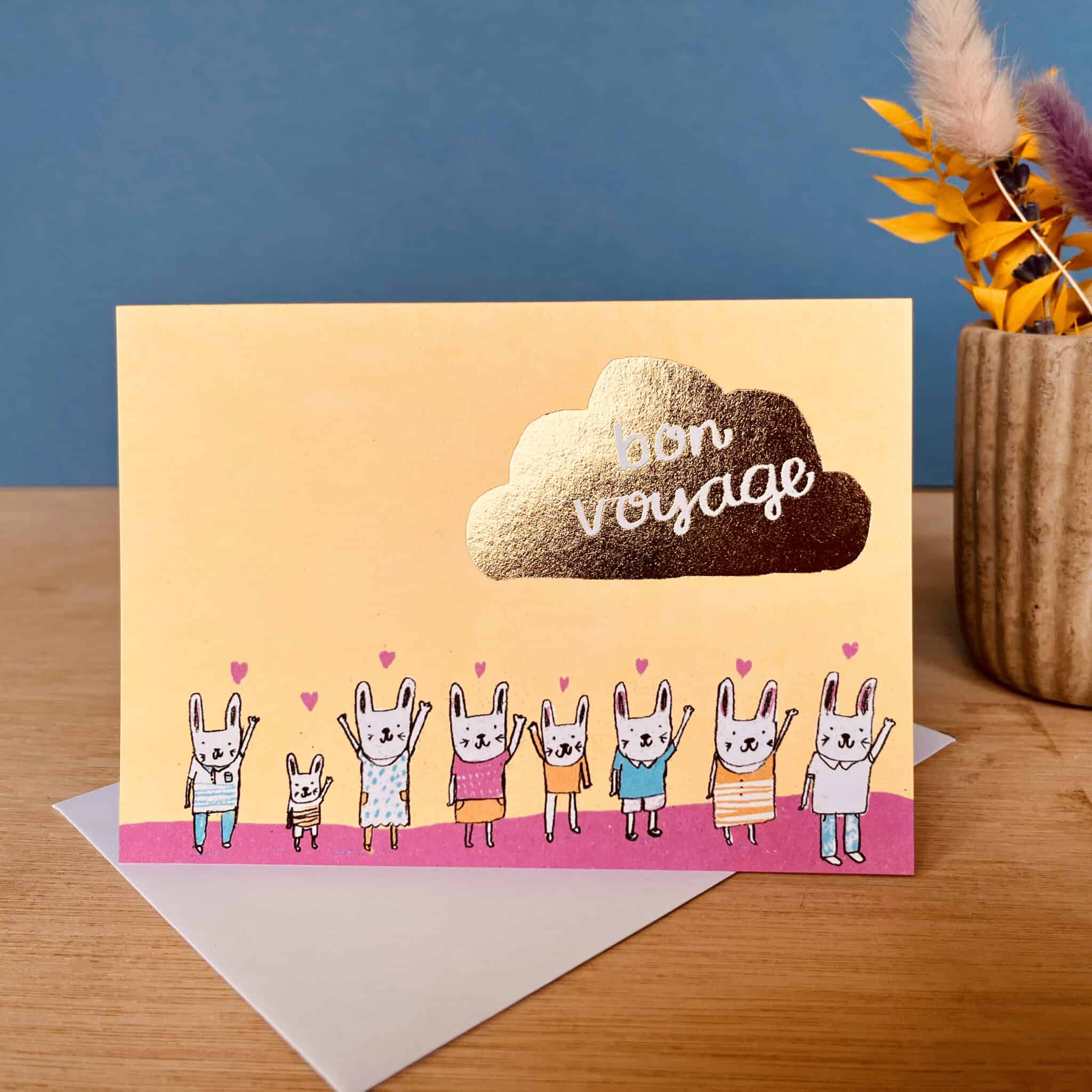 Bon Voyage Gold Bunnies Card