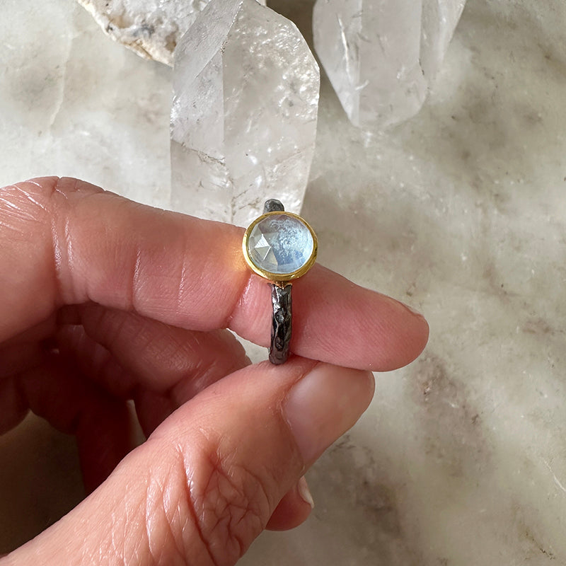 Aquamarine Ring with Oxidized Sterling Silver and Gold Vermeil
