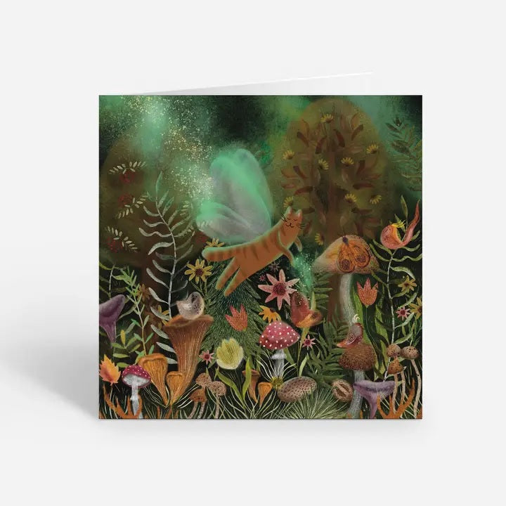 Magical Forest Cat Greeting Card