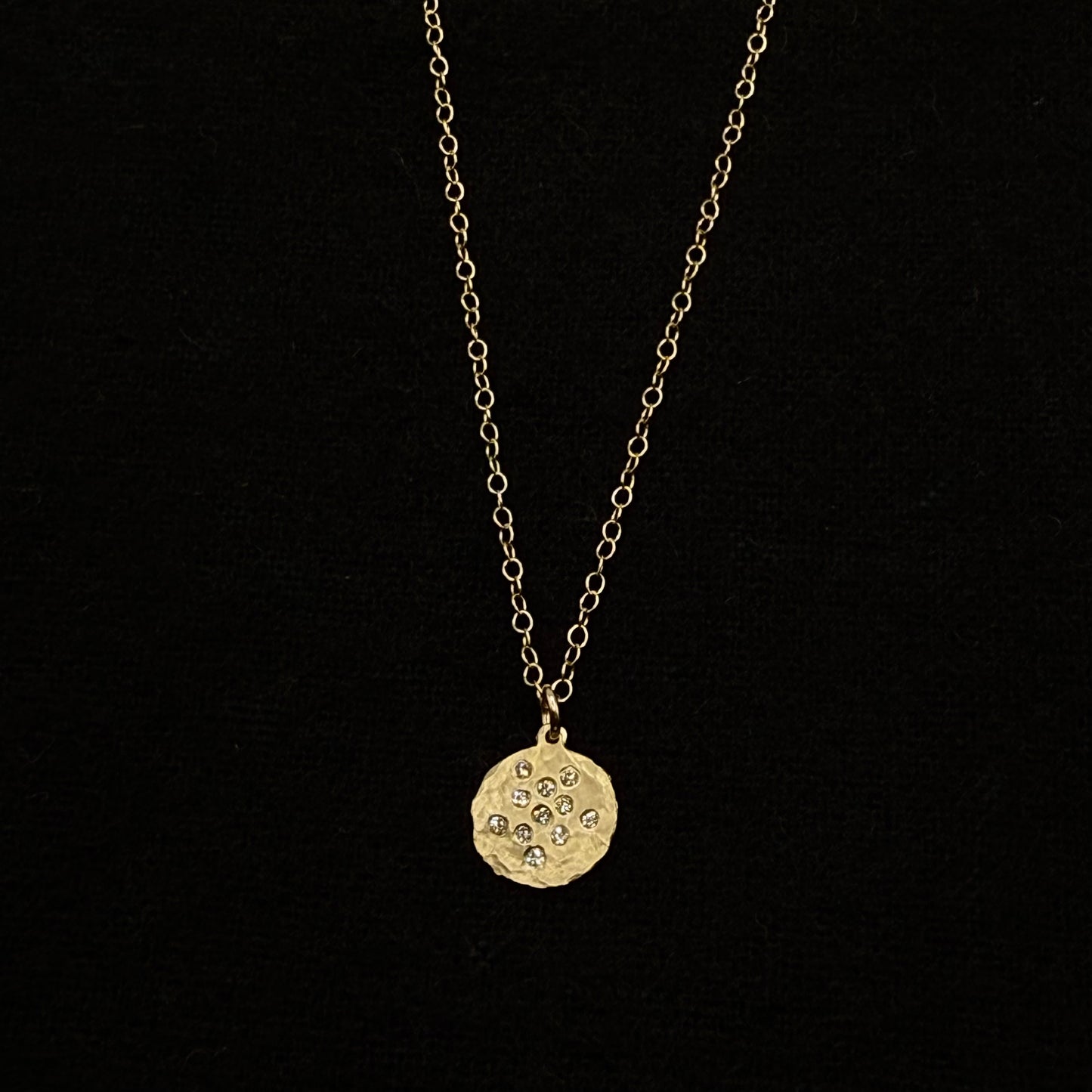 Small Diamond Splash Disk Pendant - 14 Karat Gold