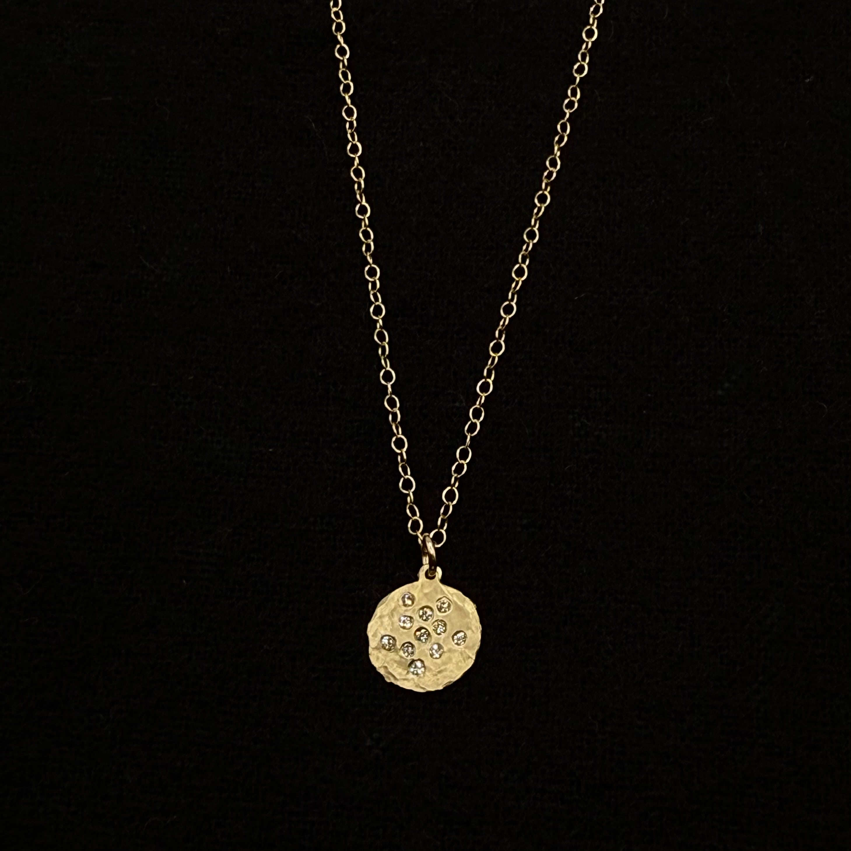 Small Diamond Splash Disk Pendant - 14 Karat Gold
