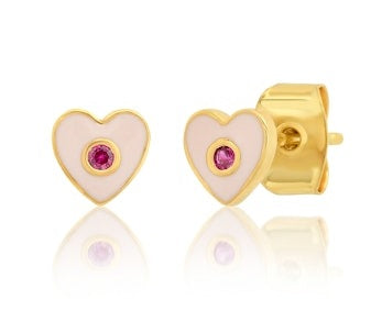 Enamel Heart Studs with CZ Accent