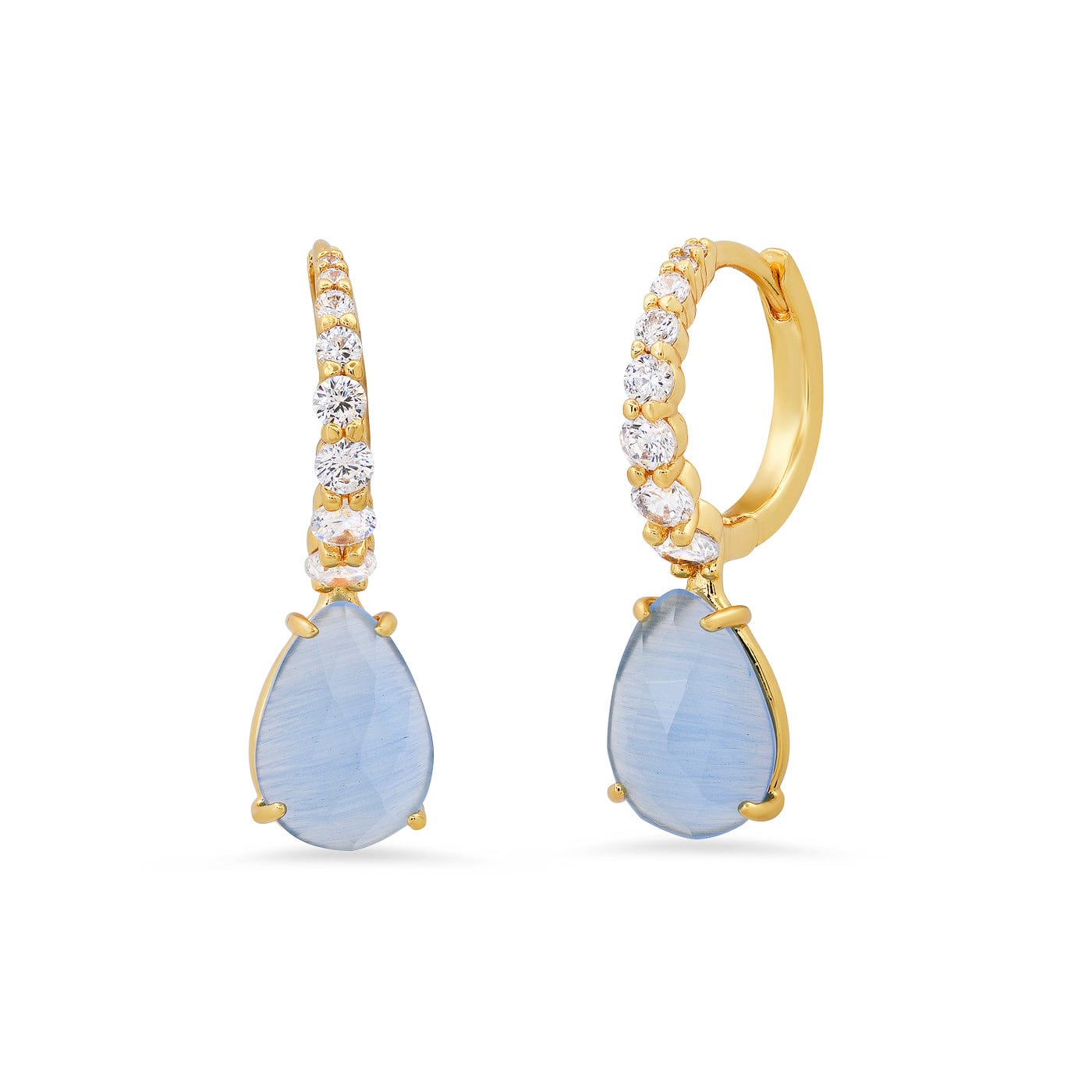 Pave CZ Huggies with Pear Drop - Blue