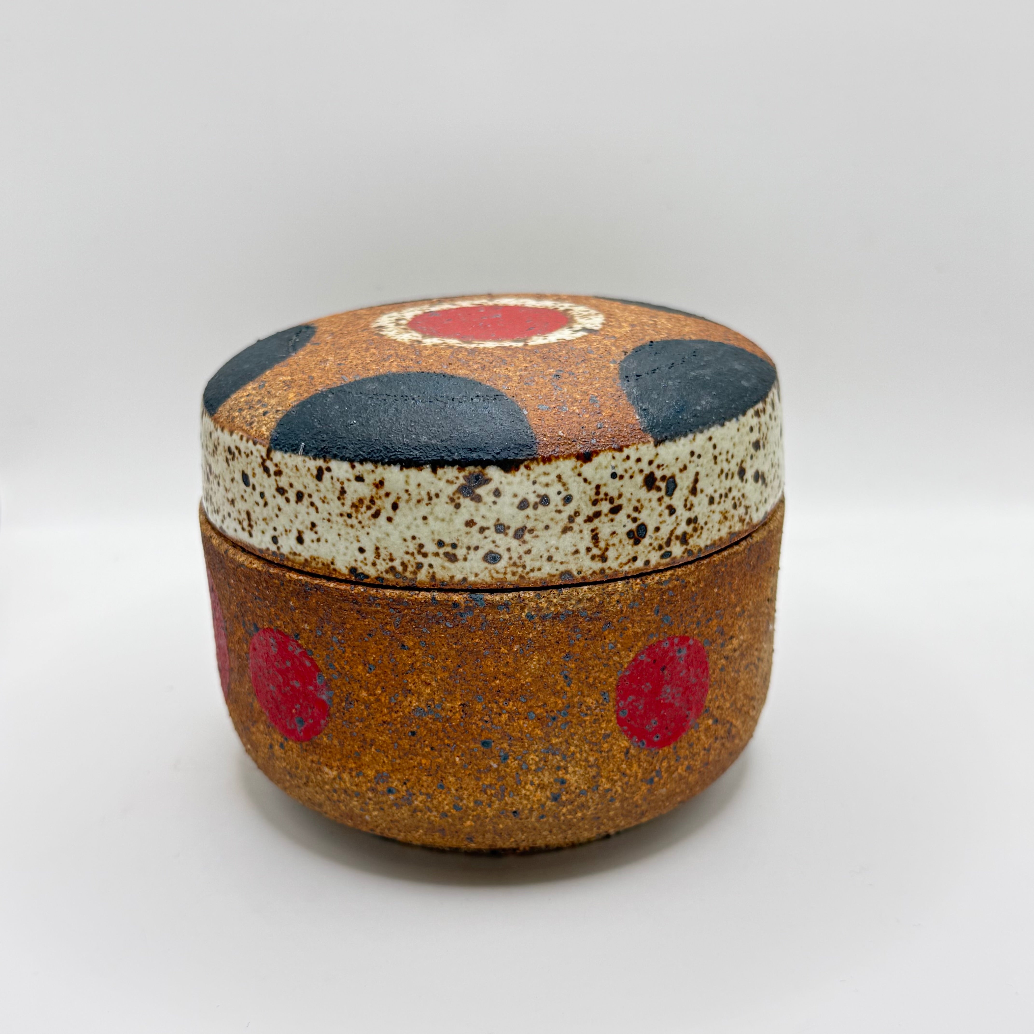 Lidded Jar - Navy, Red, Speckled White