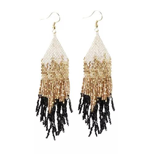 Claire Ombre Beaded Fringe Earring - Black