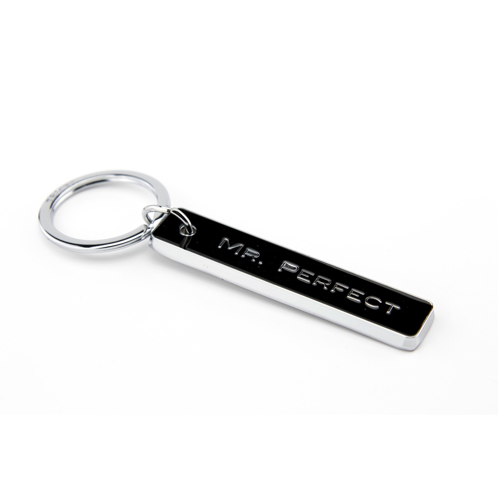 Mr. Perfect Enamel and Chrome Charm Keychain