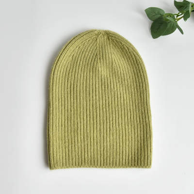 Cashmere/Wool Fold Over Beanie - Green