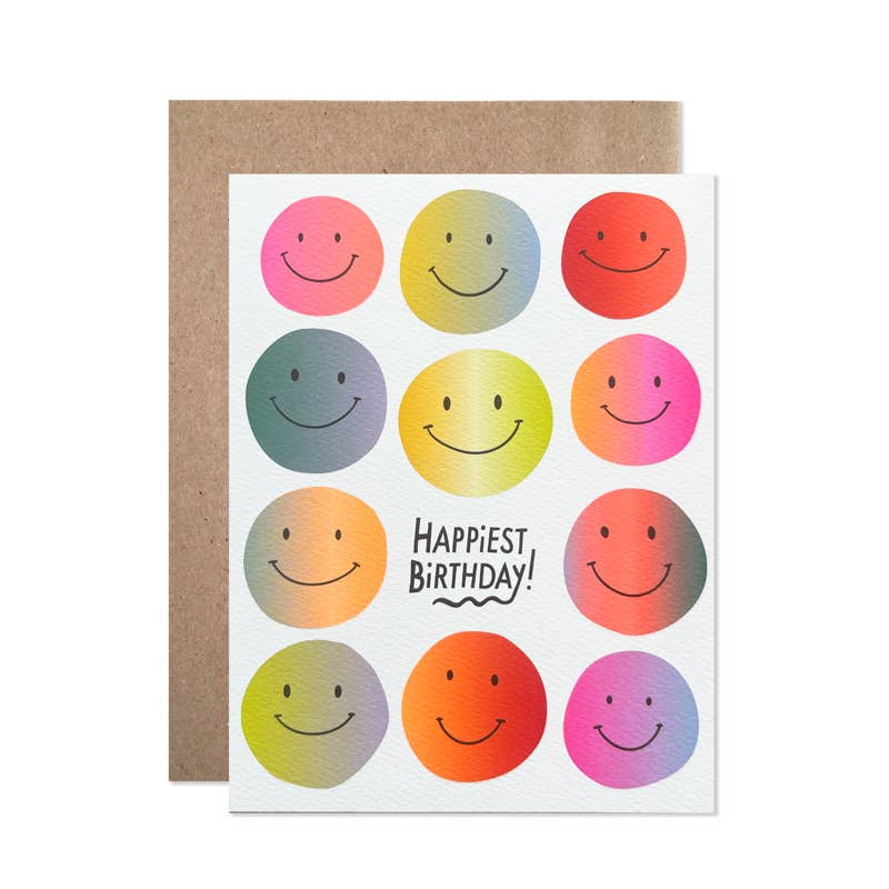 Happiest Birthday Neon Gradient Smiles Card Hartland Cards