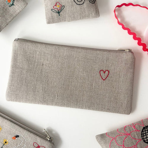 Load image 1 in gallery view. Tiny Heart Linen Pouch - Small