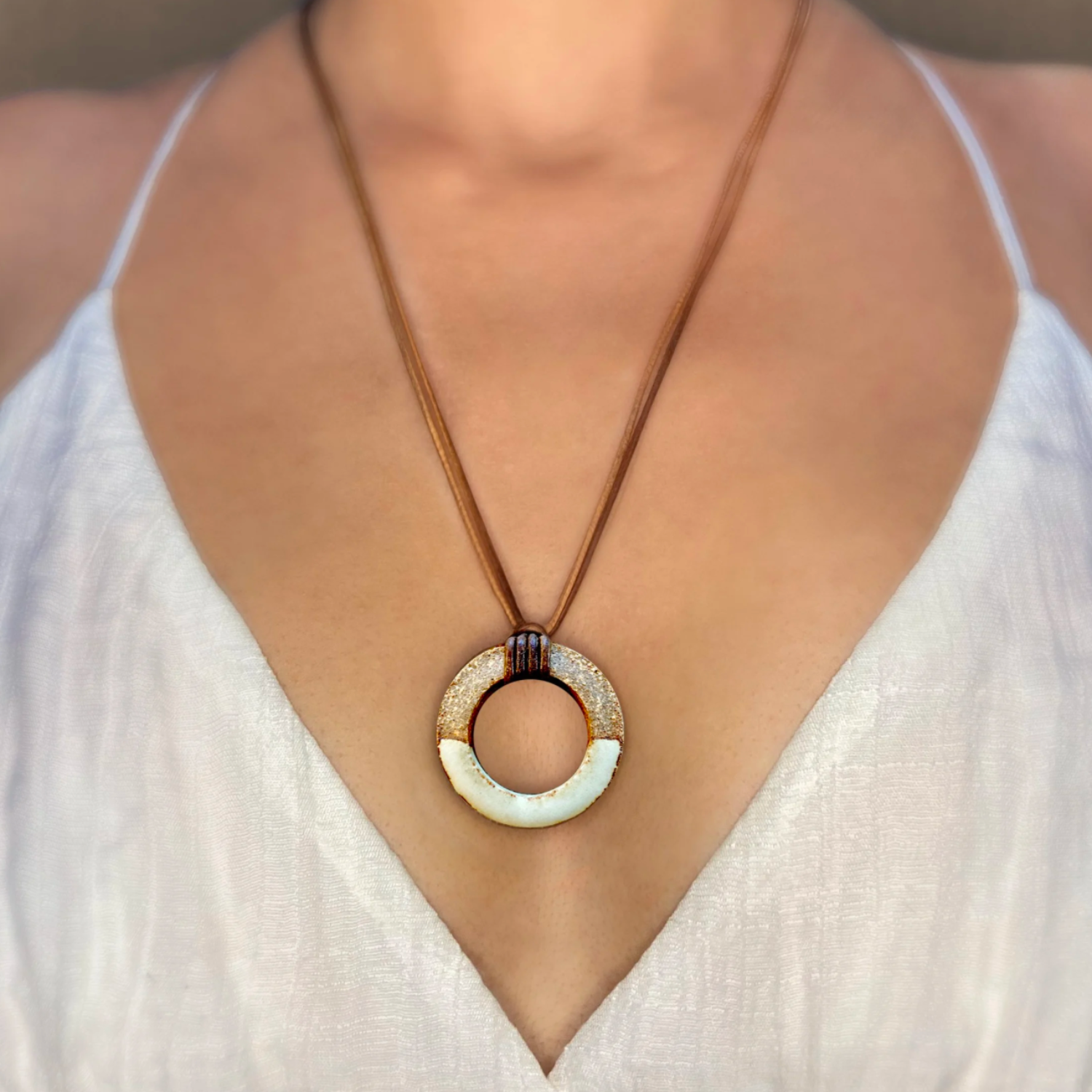 I Am Complete. Open Circle Pendant Necklace - Grey White