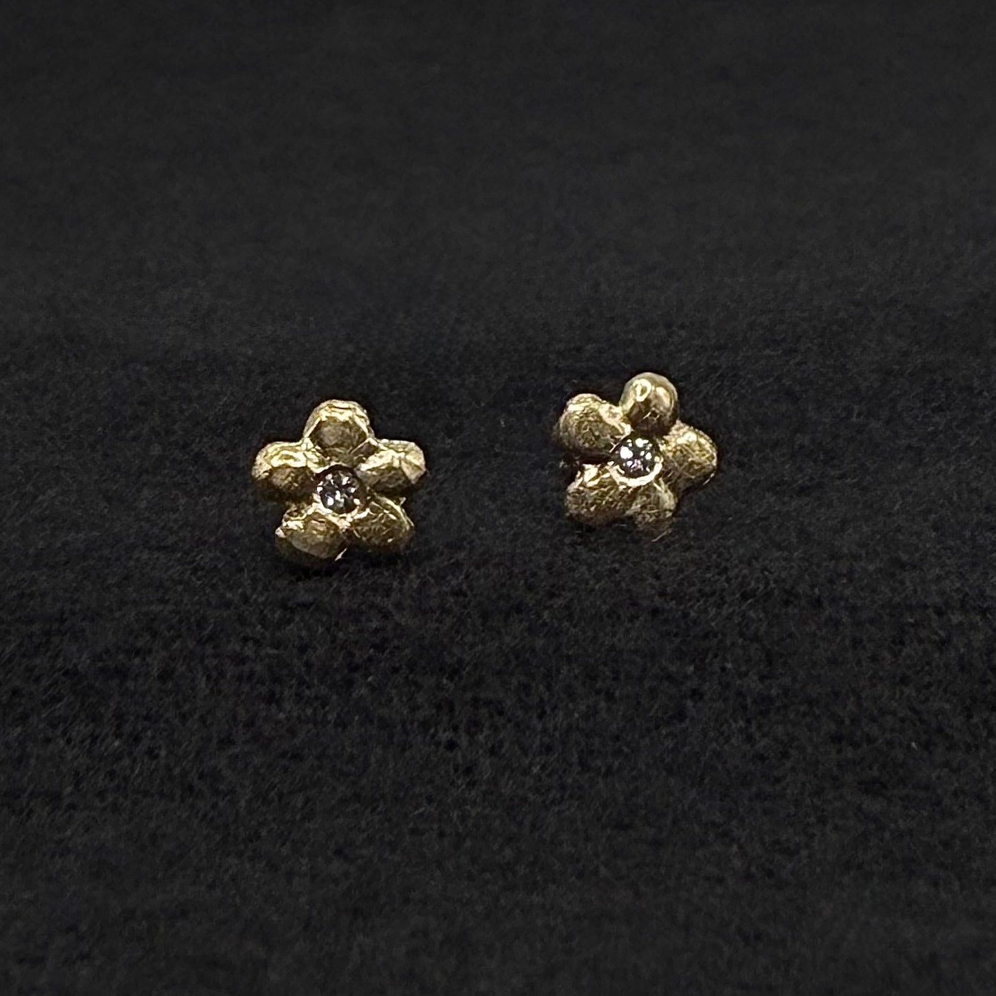 Tiny Flower with Diamond 14 Karat Gold Post Earring