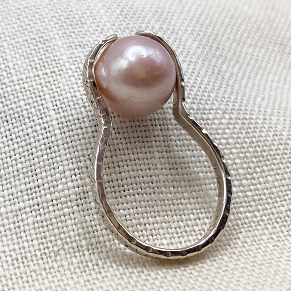 Blush Pearl on Sterling Snake Ring- Size 6