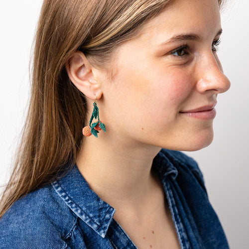 Load image 1 in gallery view. Lottie Cluster Dangle Luxe Earrings Clementine - Orange