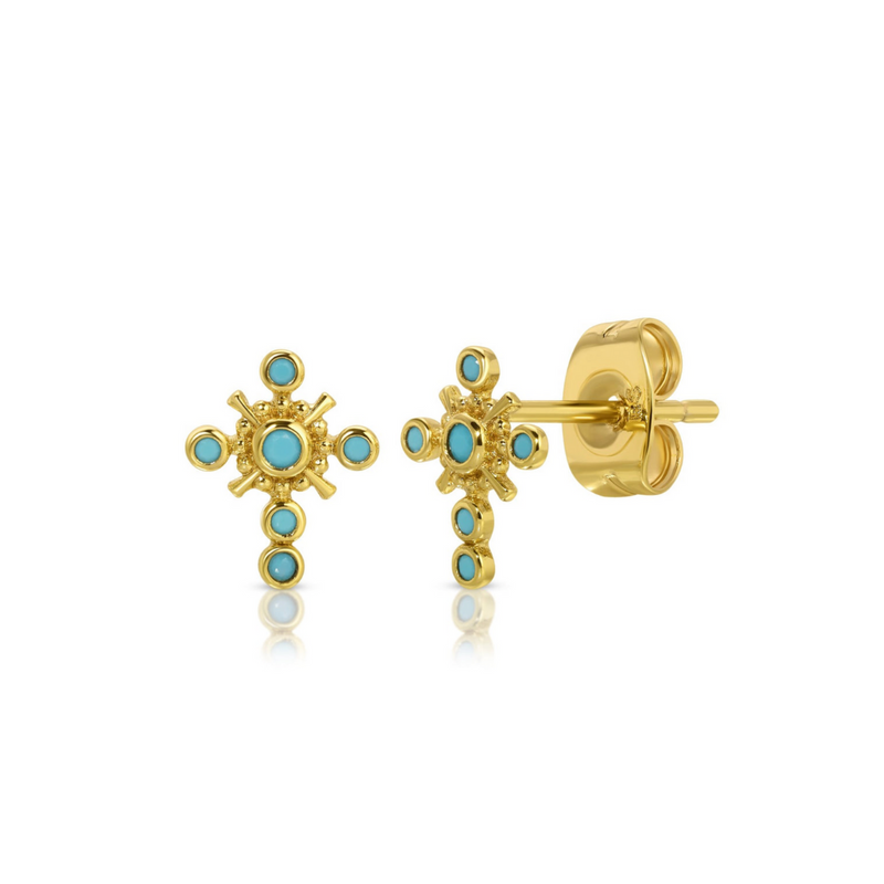 Gothic Cross Studs - Turquoise