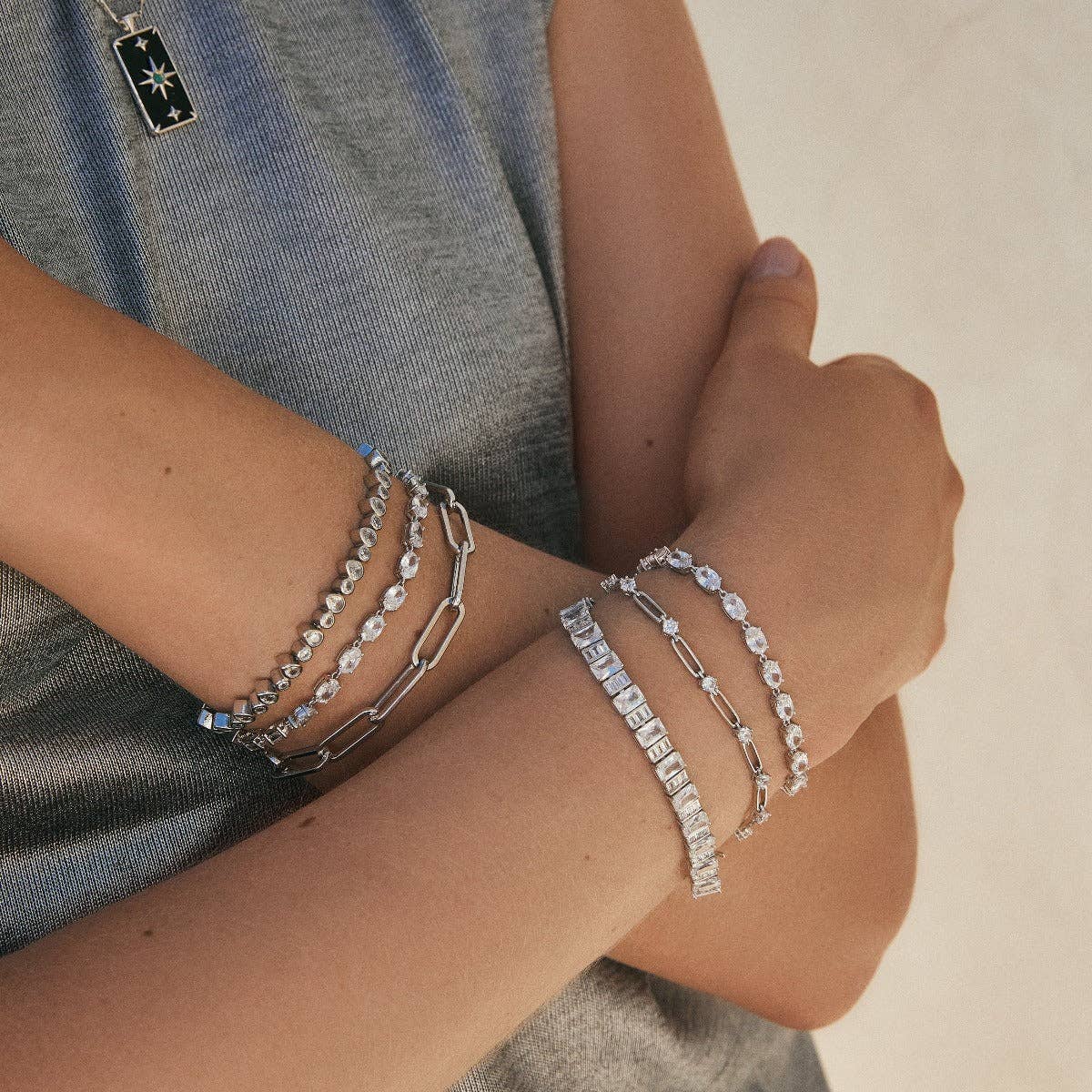 Oval Tennis Bracelet 7" - Rhodium Silver