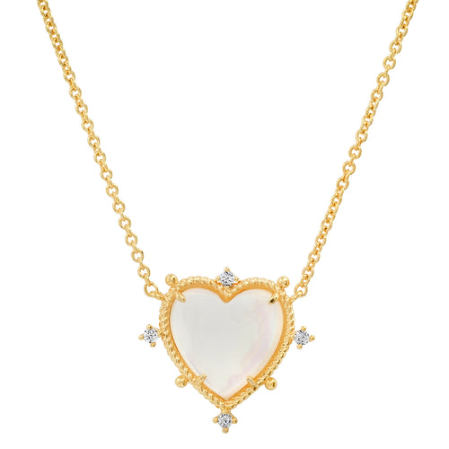 Load image 1 in gallery view. Mother of Pearl Bezel Set Heart Pendant Necklace