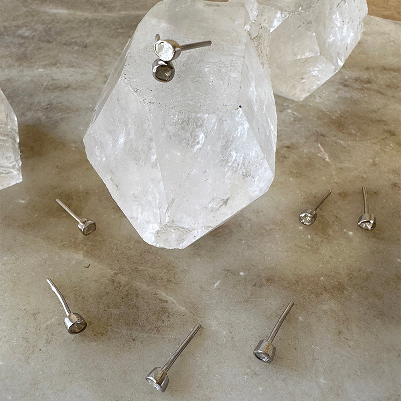 Polki Diamond Stud Earrings in Sterling Silver