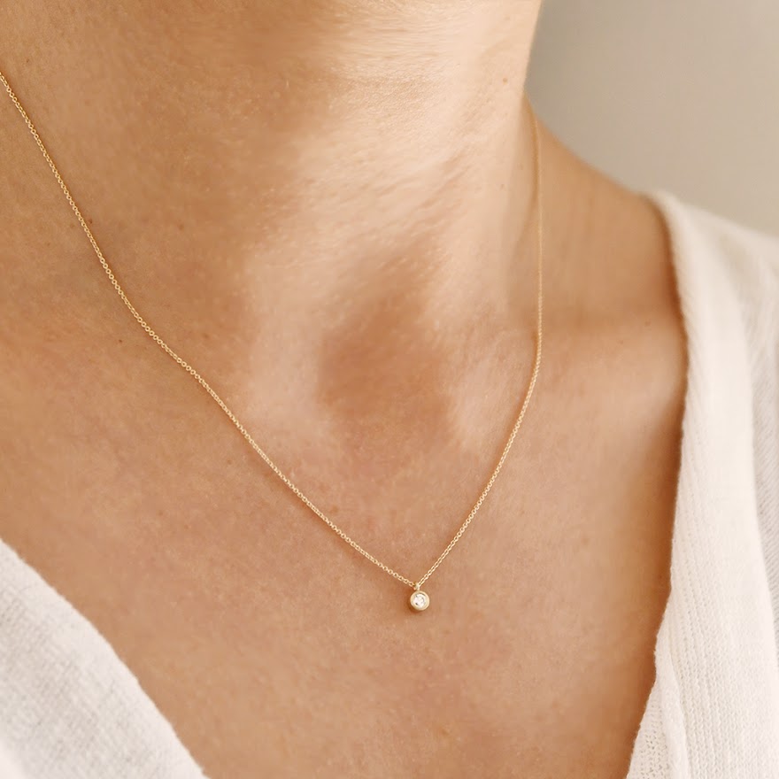 Large Simple Dainty Diamond Necklace - 14 Karat Gold Carla Caruso
