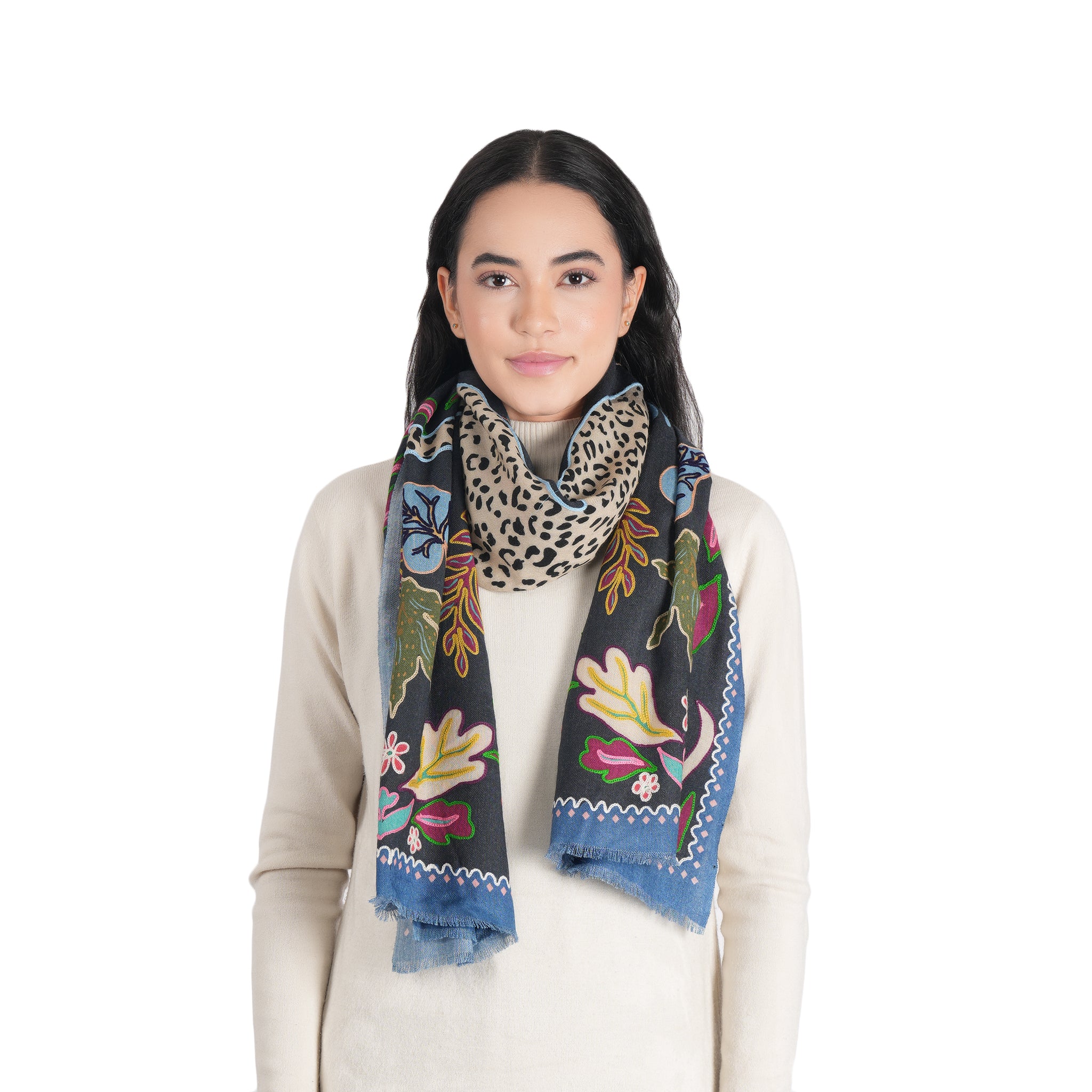 Leopard Scarf- Navy Blue